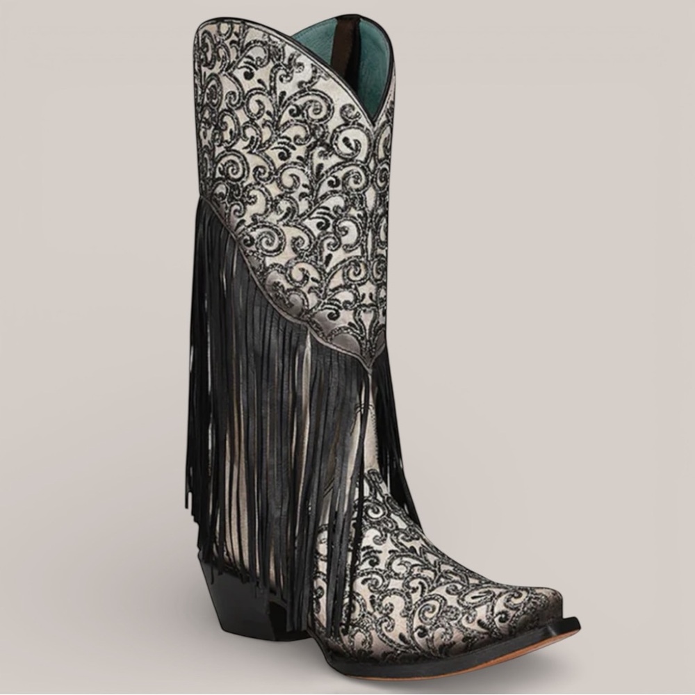 CORRAL Overlay and Embroidery Fringed Western Boot C3877 - Picture 3 of 8